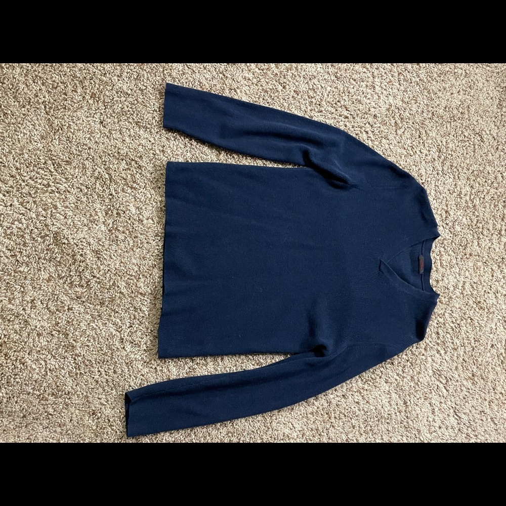 Navy men’s Express size medium sweater with v neck and fitted cut